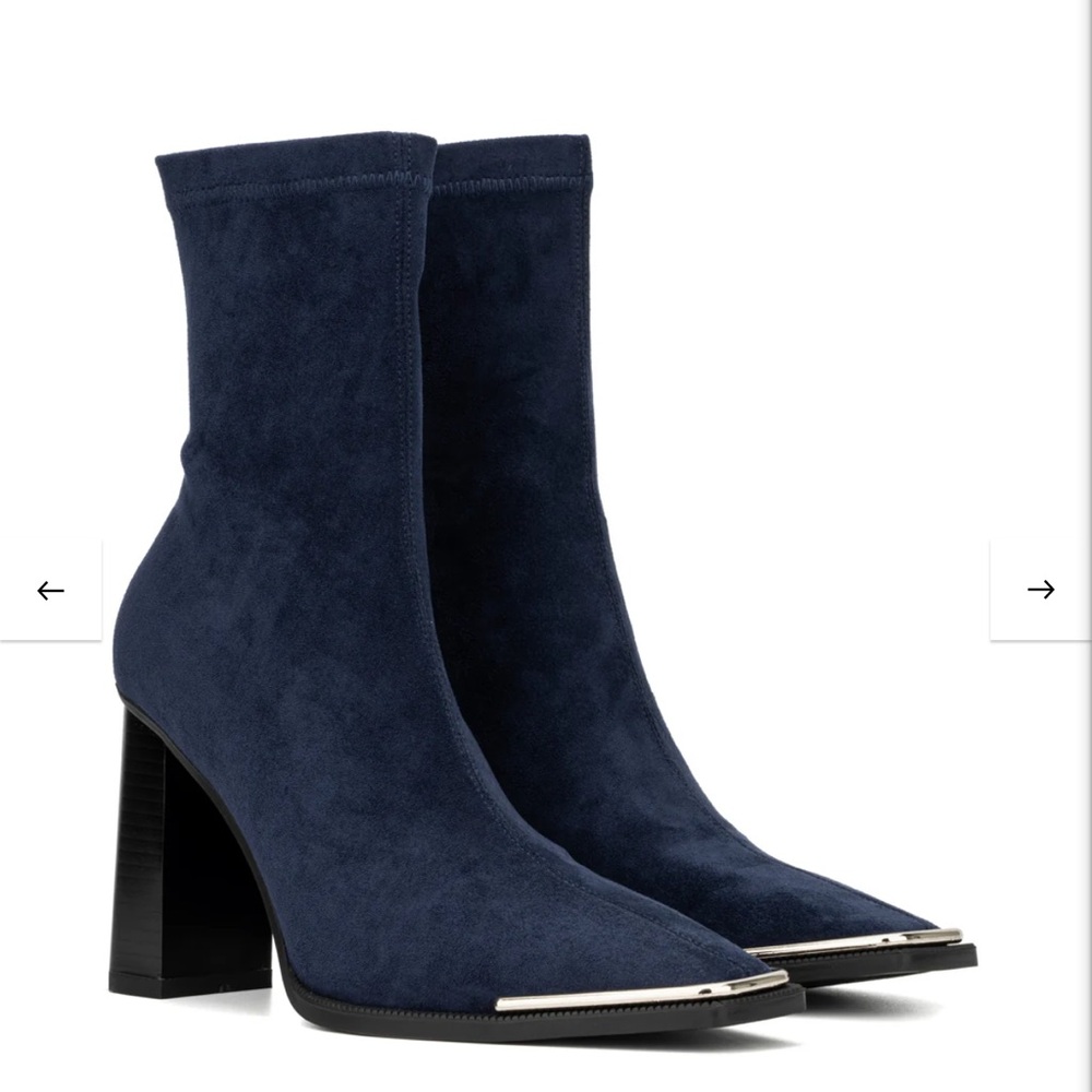 Blue Suede Heeled Boots